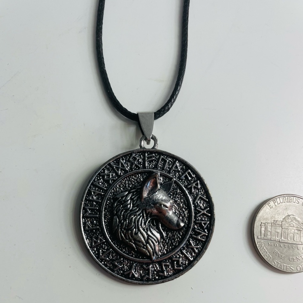 Fenrir Viking runes medallion necklace